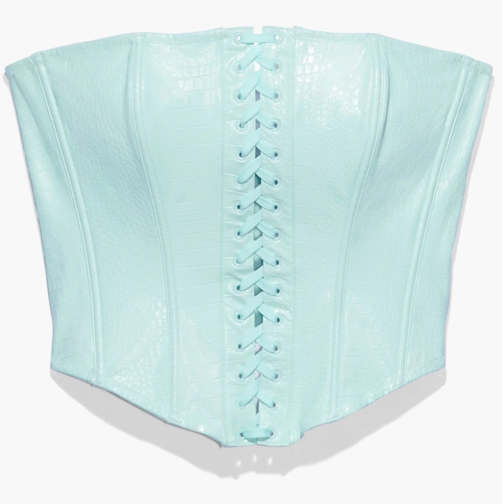 Savage X Fenty Queen of the Galaxy Blue Light Croc-Embossed Corset (1X)